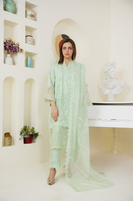 Mint Grace Embroidered 3-Piece Suit ( Winter Stuff )