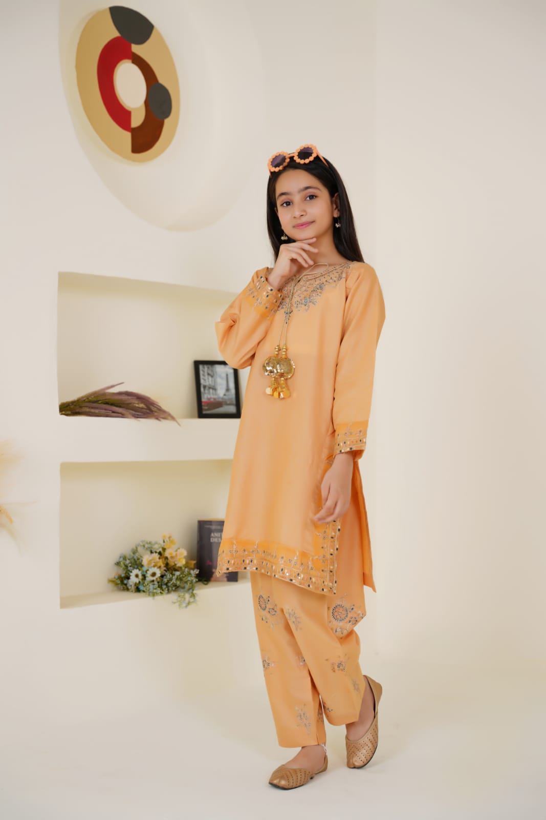 Peach Petal 02 PC Embroidered