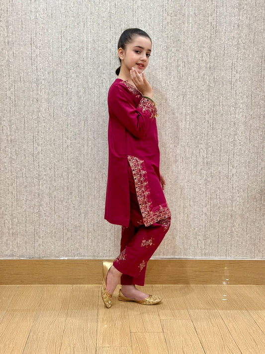 Maroon Petal 02 PC Embroidered