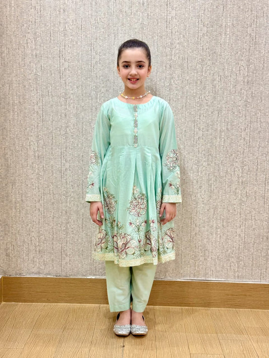 Mint-green Twinkle 02-PC Embroidered