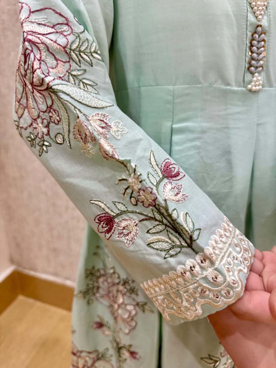 Mint-green Twinkle 02-PC Embroidered