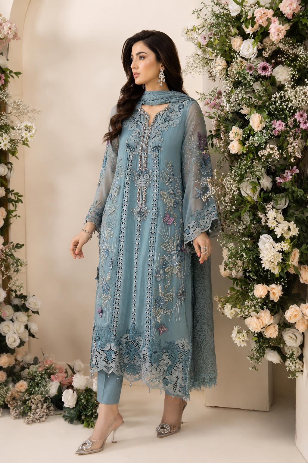 Noor-e-Aqua 3 Piece Embroidered