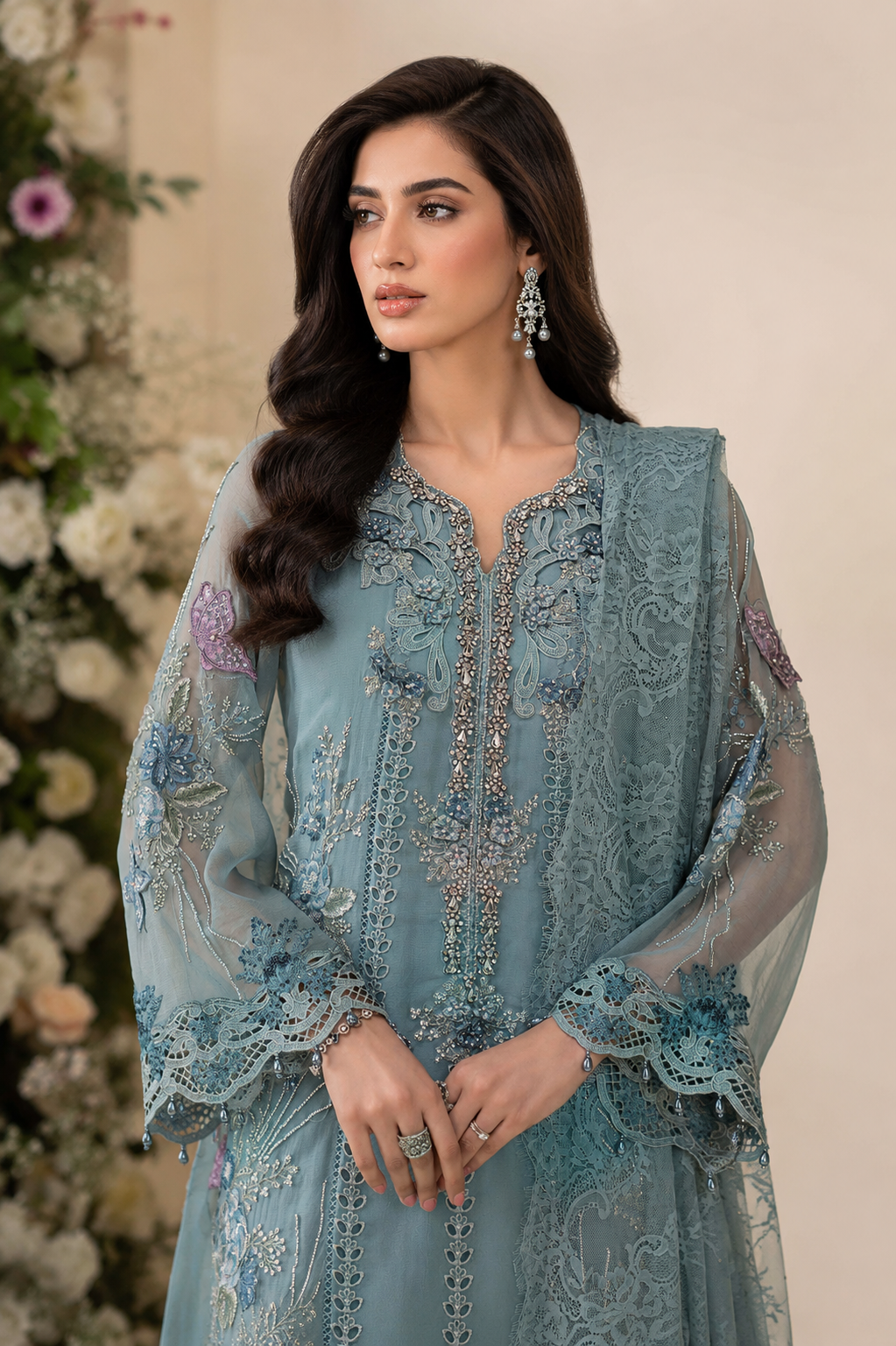 Noor-e-Aqua 3 Piece Embroidered