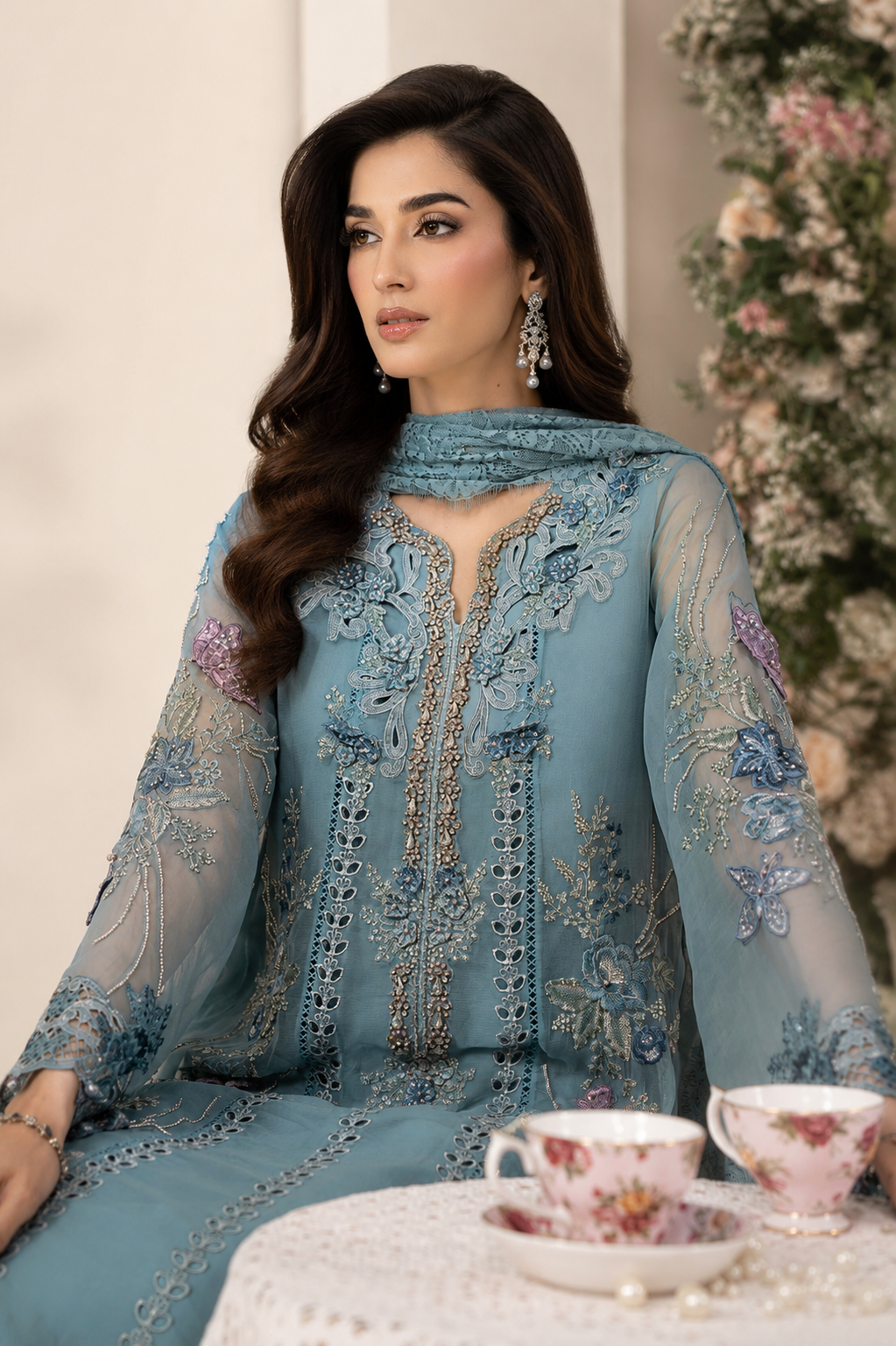 Noor-e-Aqua 3 Piece Embroidered