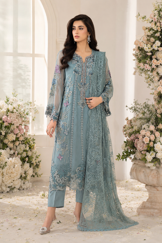 Noor-e-Aqua 3 Piece Embroidered