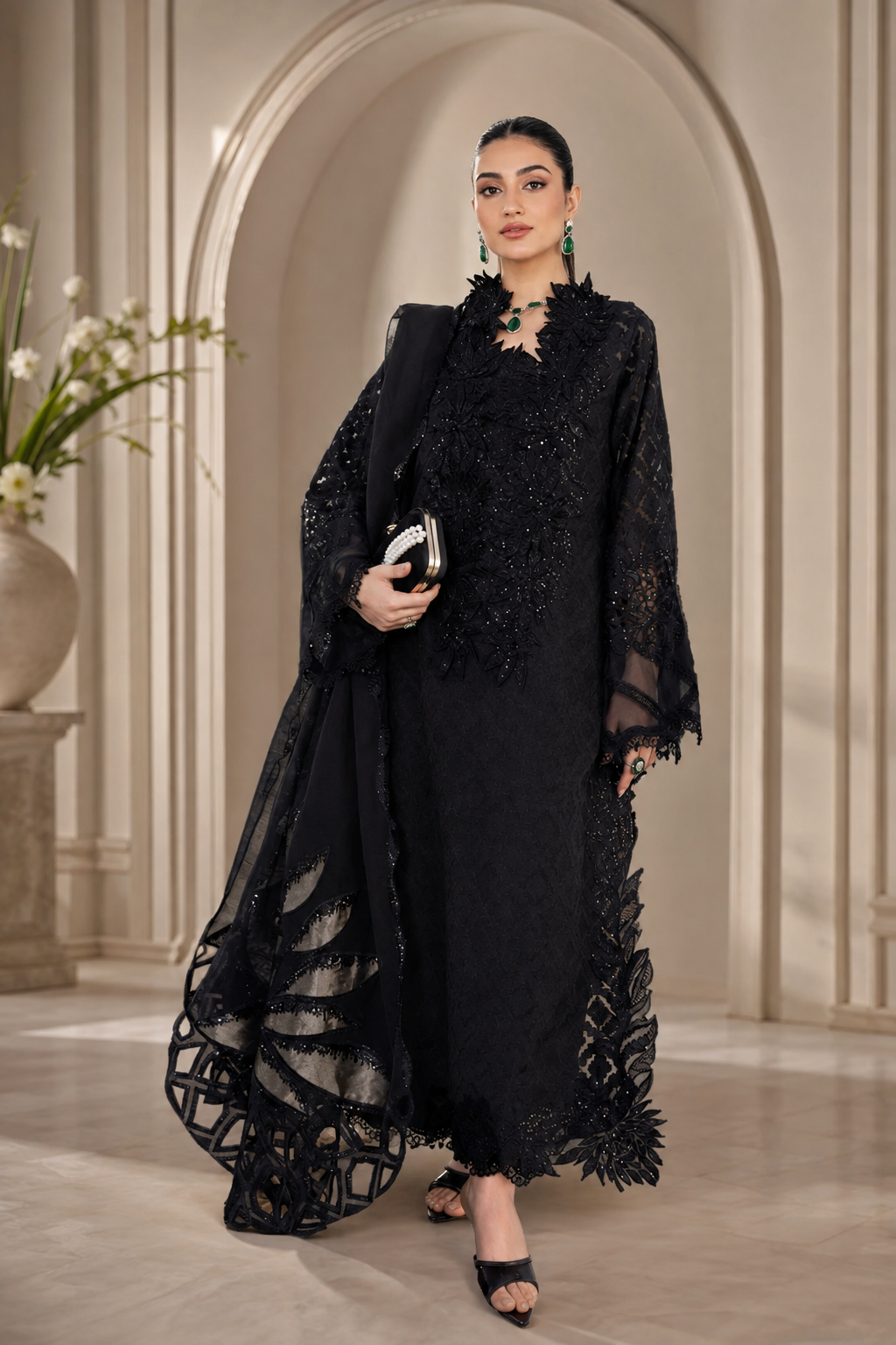 Black Sapphire 3 Piece Embroidered