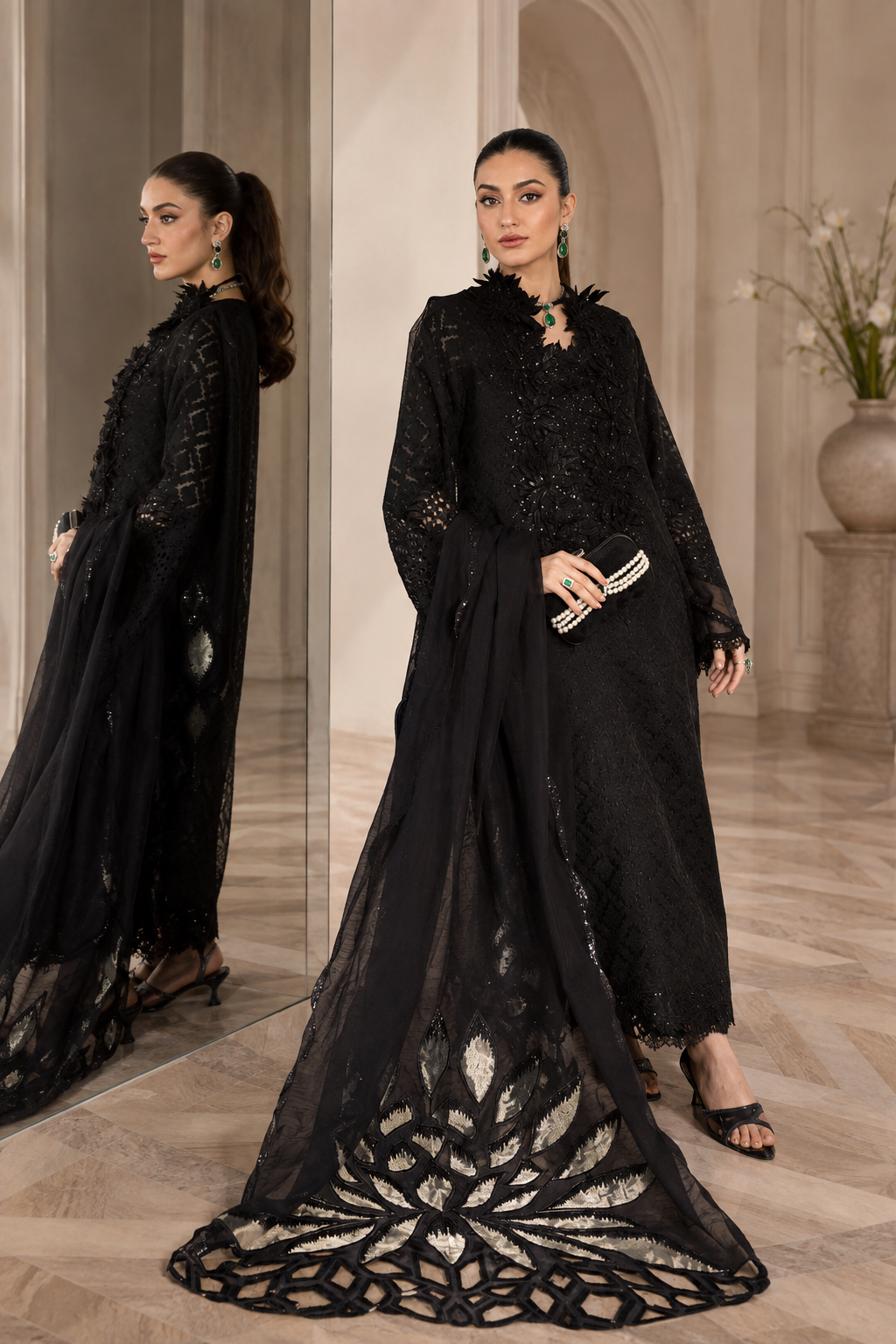 Black Sapphire 3 Piece Embroidered