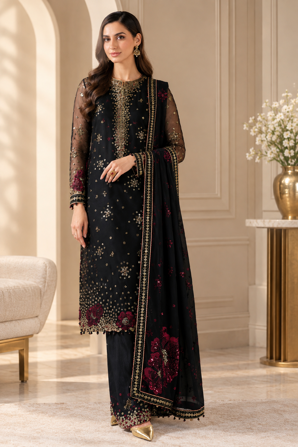 Shab-e-Zar 3 Piece Embroidered