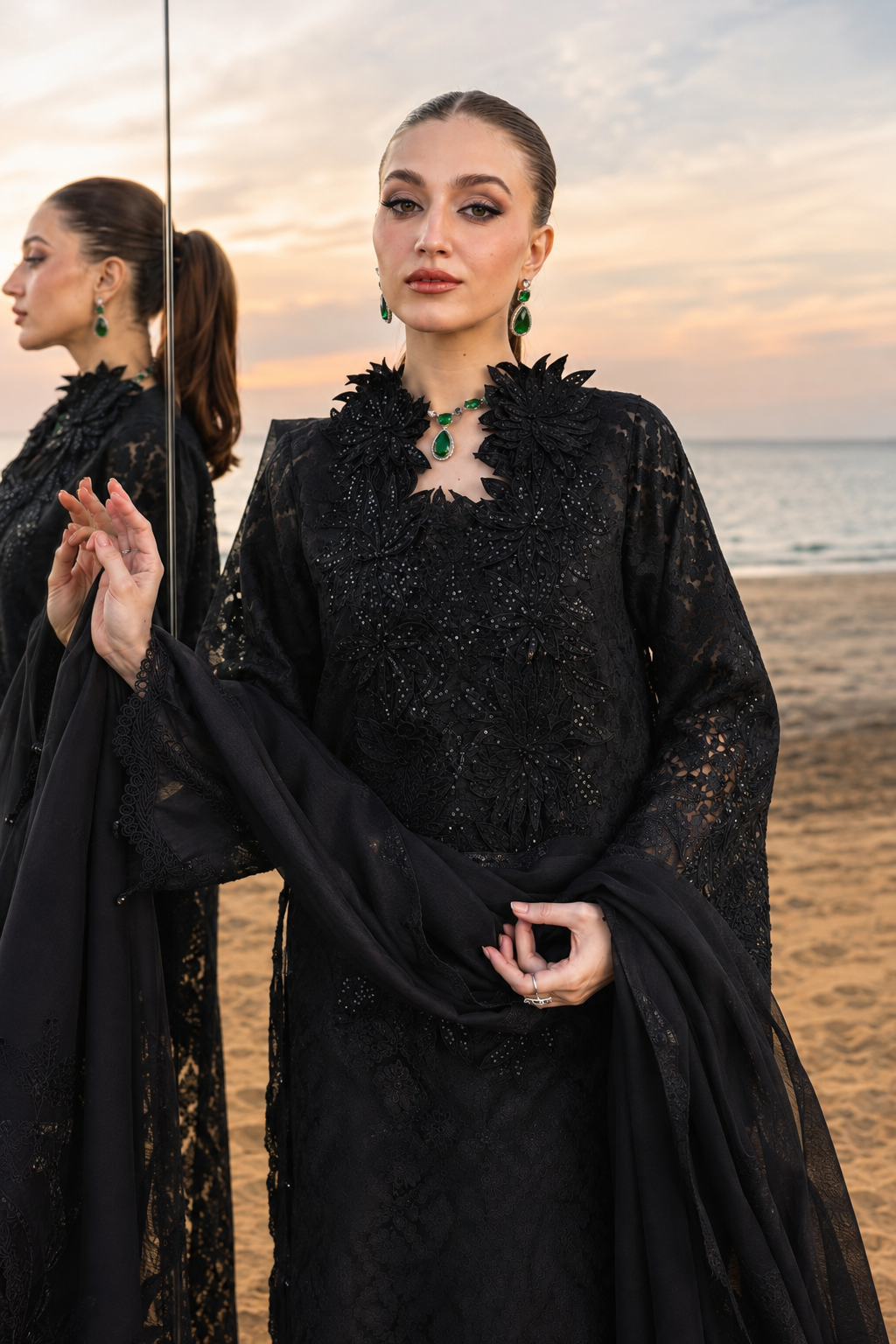 Black Sapphire 3 Piece Embroidered