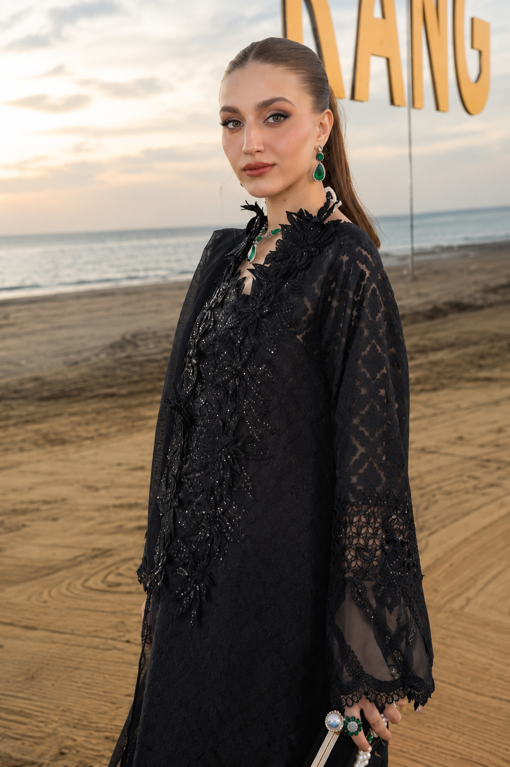 Black Sapphire 3 Piece Embroidered
