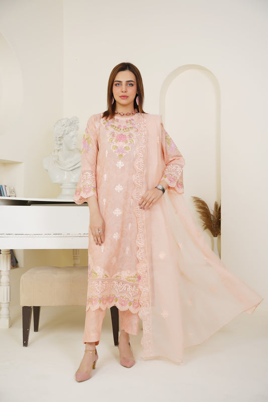 Rose Mist Embroidered 3-Piece Suit ( Winter Stuff )