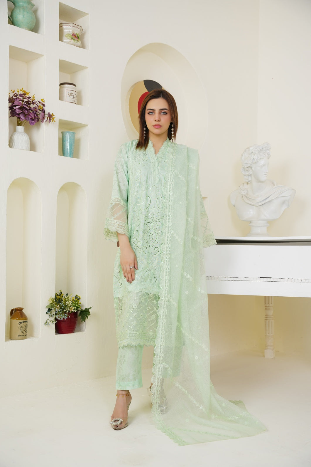 Mint Grace Embroidered 3-Piece Suit ( Winter Stuff )