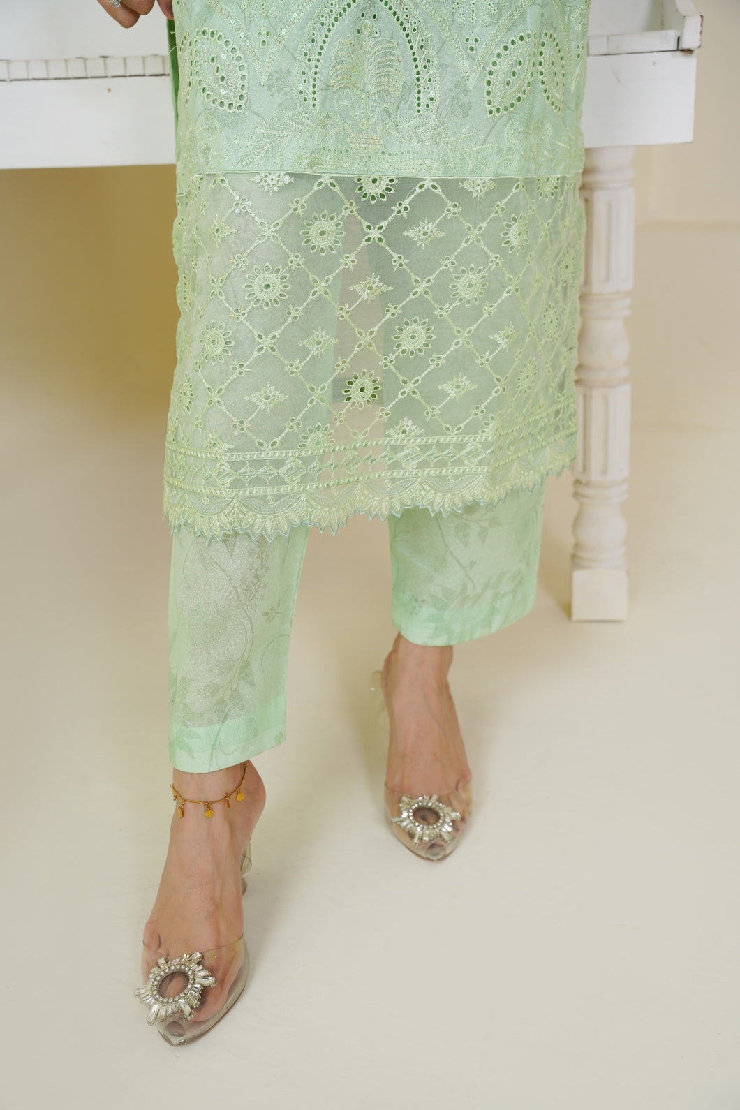 Mint Grace Embroidered 3-Piece Suit ( Winter Stuff )