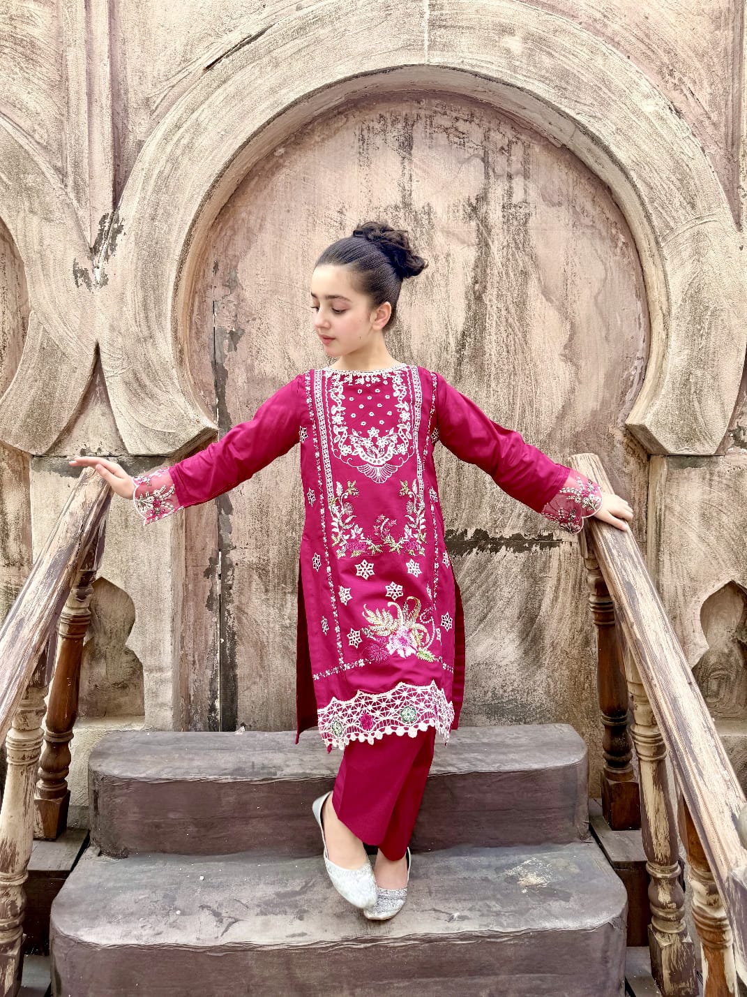 Magenta  Pearl  02 PC  Embroidered