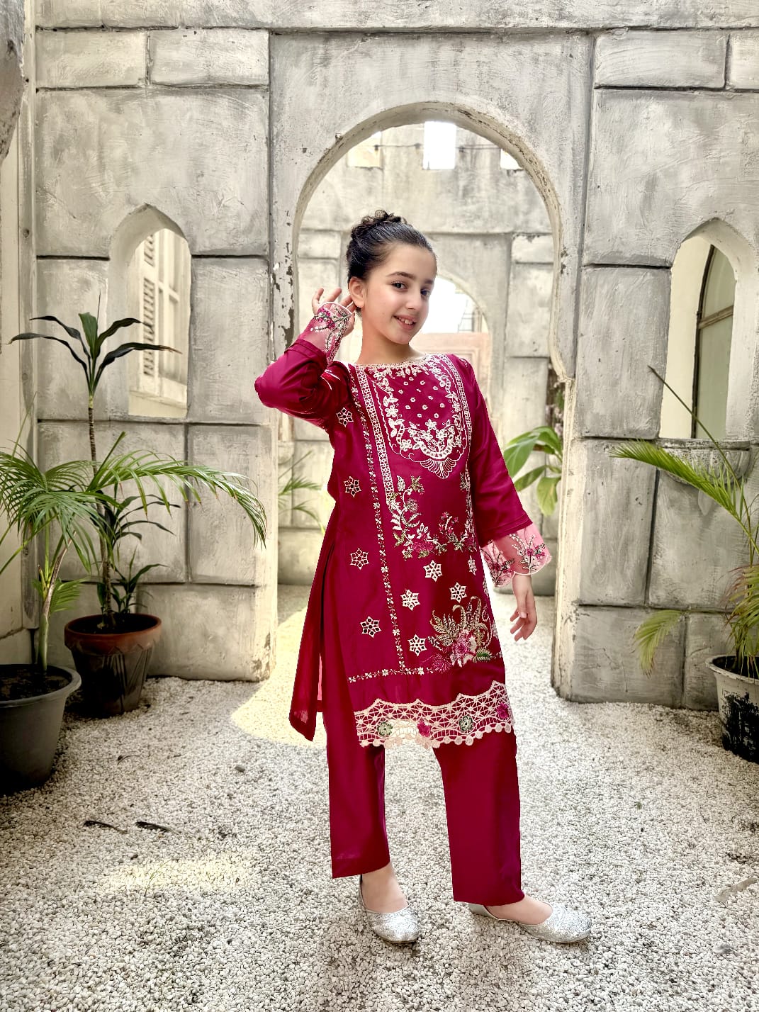Magenta  Pearl  02 PC  Embroidered