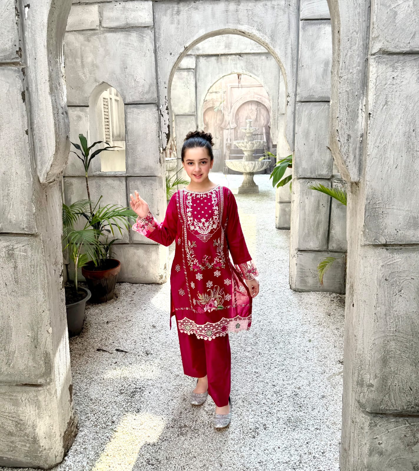 Magenta  Pearl  02 PC  Embroidered