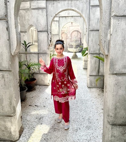 Magenta  Pearl  02 PC  Embroidered