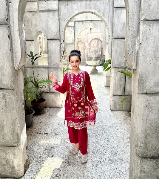 Magenta  Pearl  02 PC  Embroidered