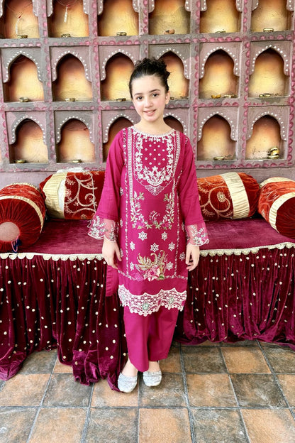 Magenta  Pearl  02 PC  Embroidered