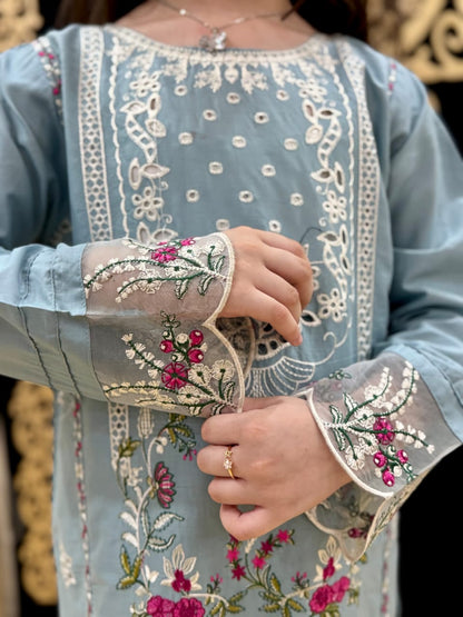Sky Blue Pearl  02 PC  Embroidered