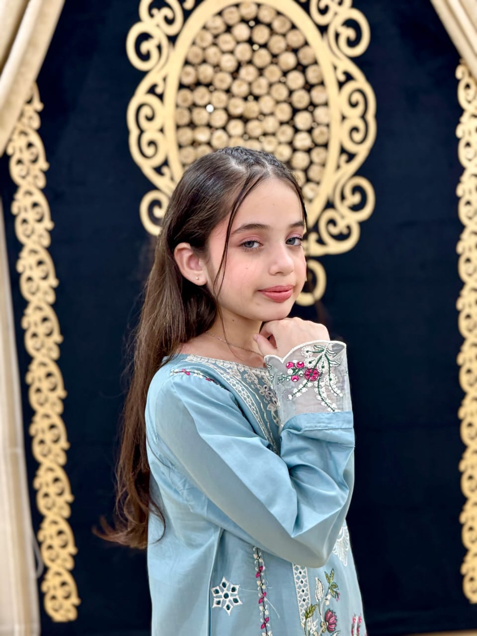 Sky Blue Pearl  02 PC  Embroidered