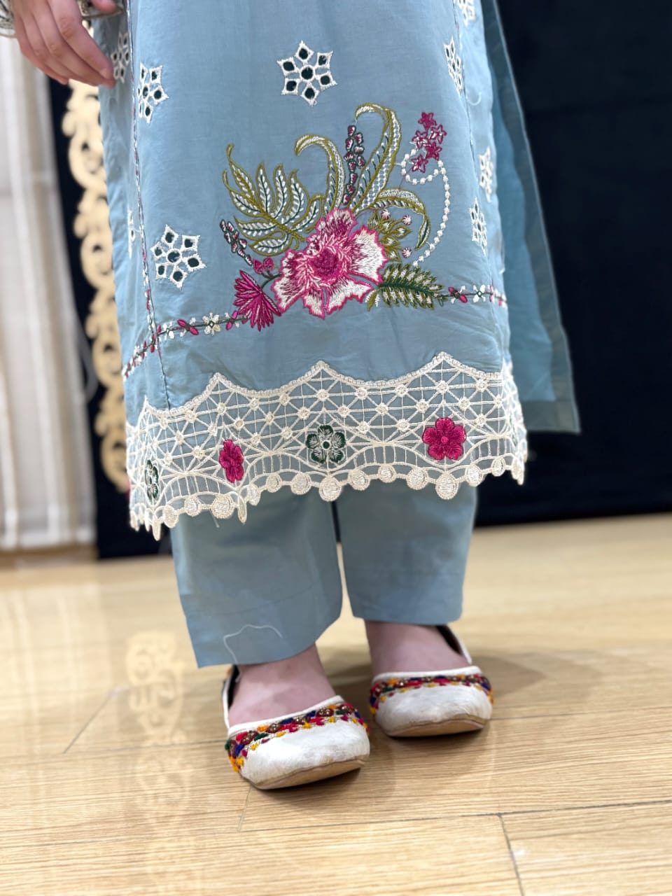 Sky Blue Pearl  02 PC  Embroidered