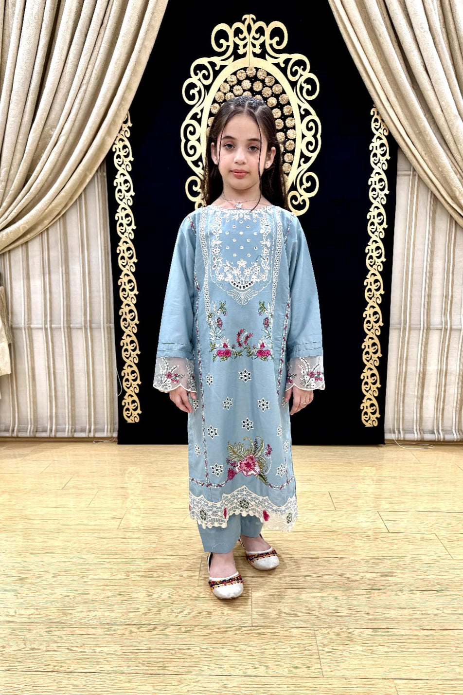 Sky Blue Pearl  02 PC  Embroidered