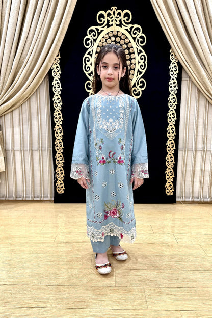 Sky Blue Pearl  02 PC  Embroidered