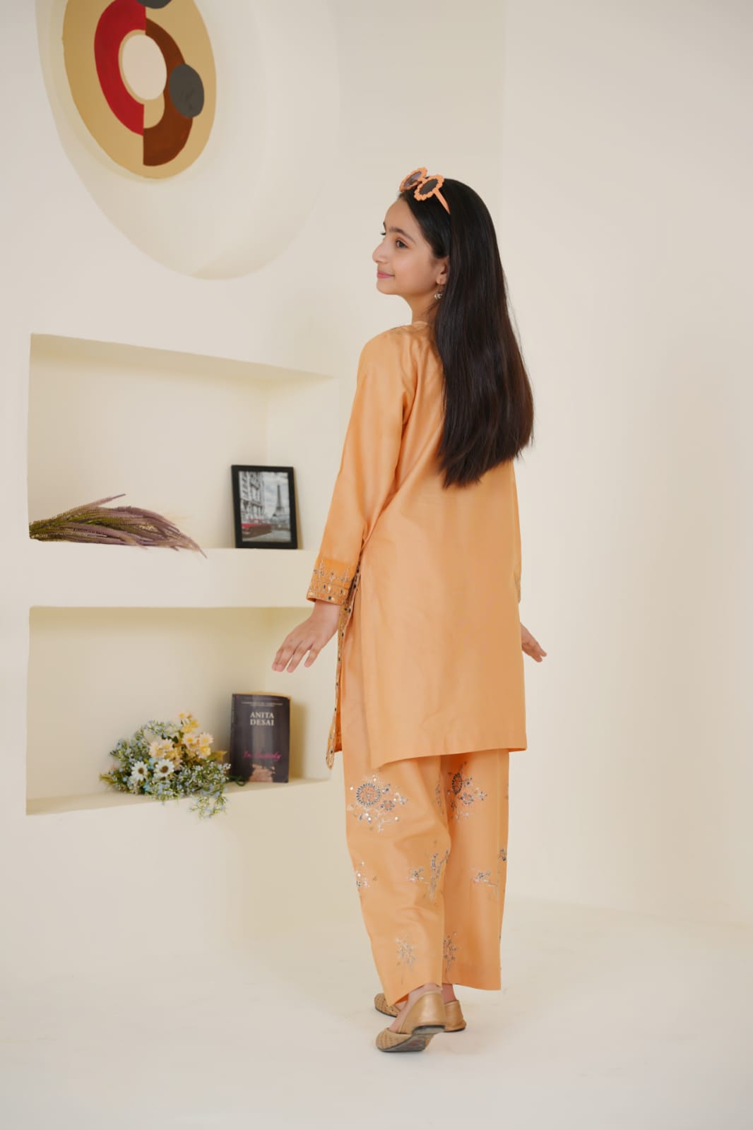 Peach Petal  02 PC  Embroidered