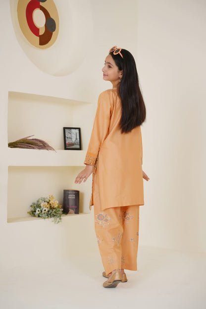Peach Petal  02 PC  Embroidered