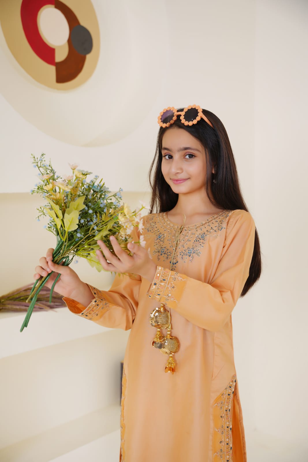 Peach Petal  02 PC  Embroidered