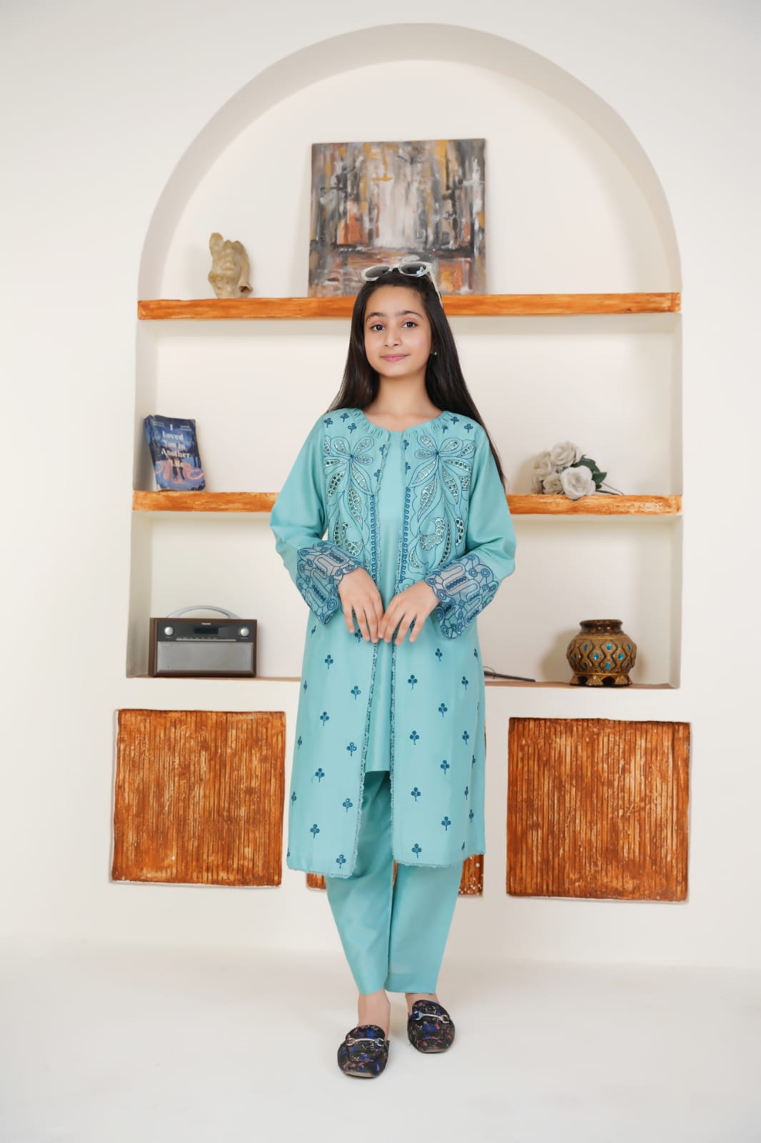 Aqua Bloom  02 PC  Embroidered