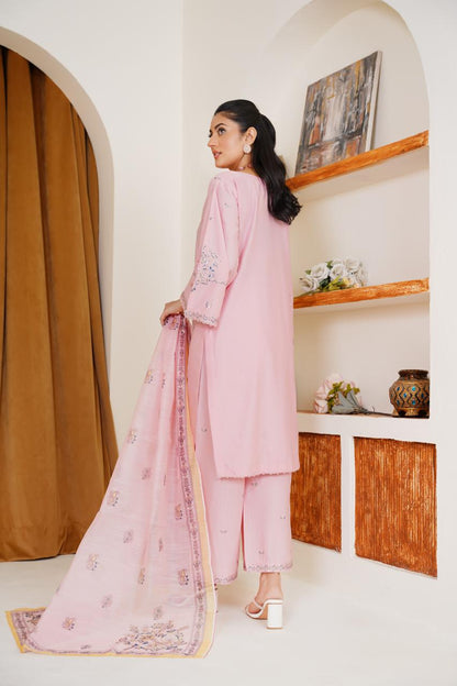 Pink Veil  03 PC  Embroidered