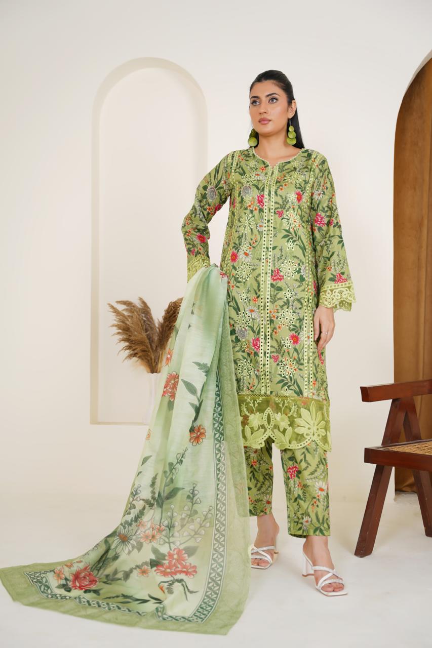 Leafy Luxe  03 PC  Embroidered