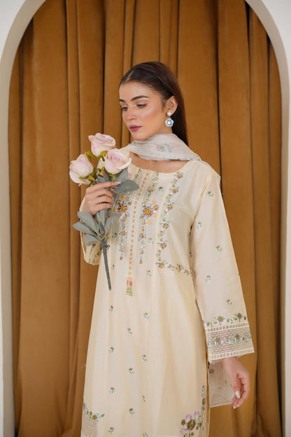 Cream Whisper  03 PC  Embroidered