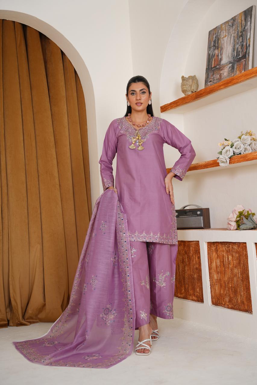 Midnight Orchid  03 PC  Embroidered