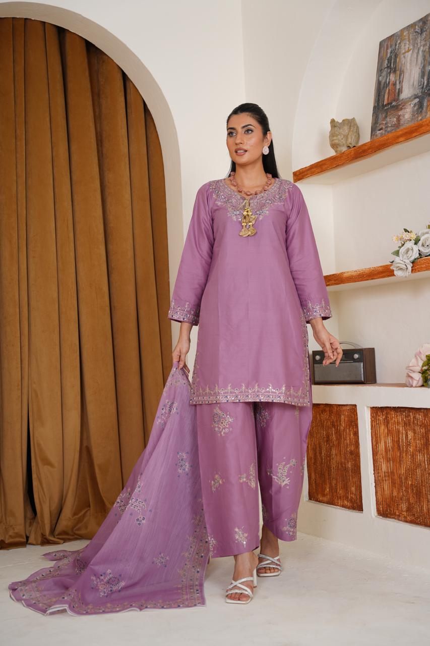 Midnight Orchid  03 PC  Embroidered
