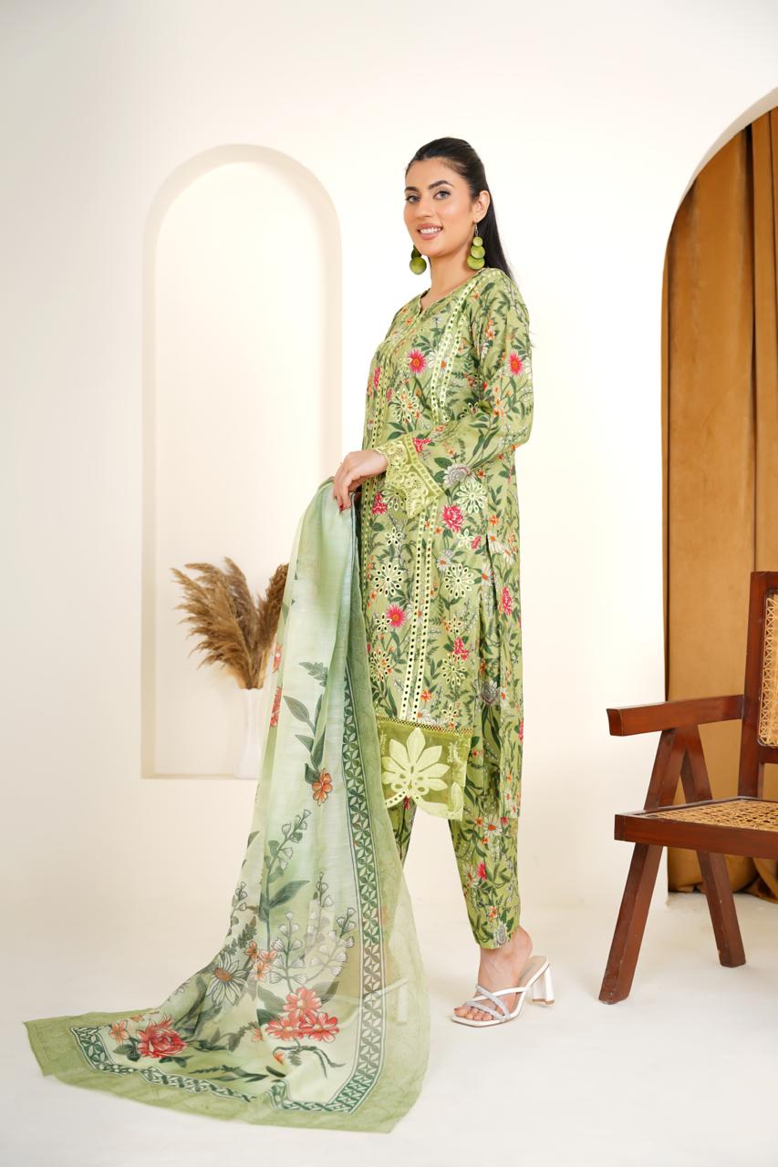 Leafy Luxe  03 PC  Embroidered