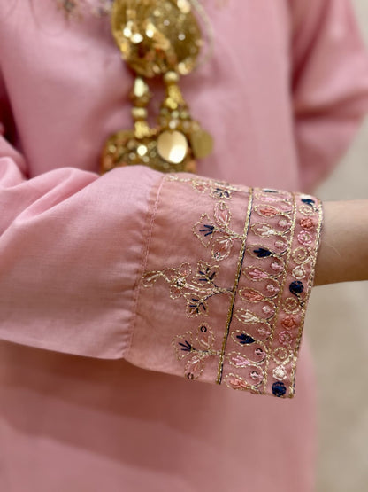 Pink Petal  02 PC  Embroidered