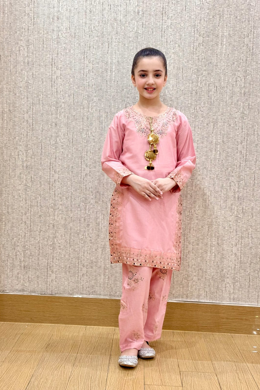 Pink Petal  02 PC  Embroidered