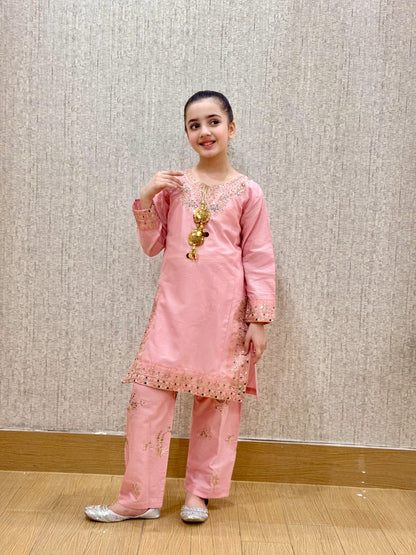 Pink Petal  02 PC  Embroidered