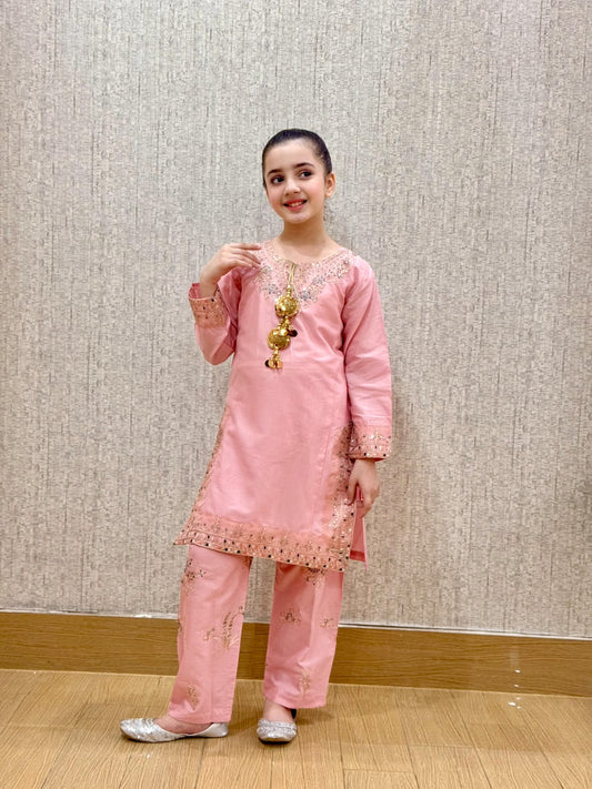 Pink Petal  02 PC  Embroidered