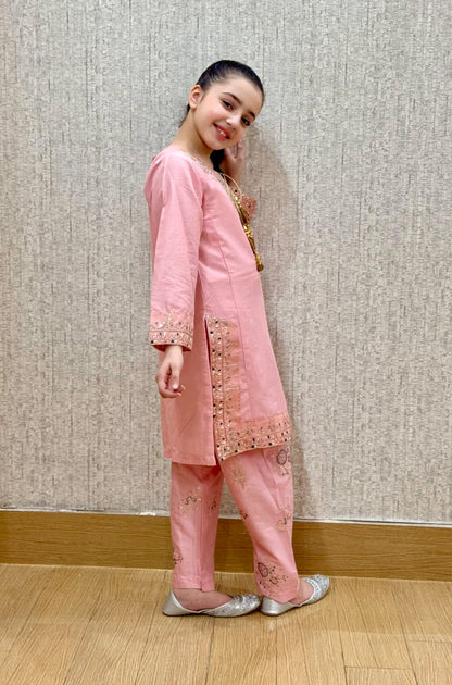 Pink Petal  02 PC  Embroidered