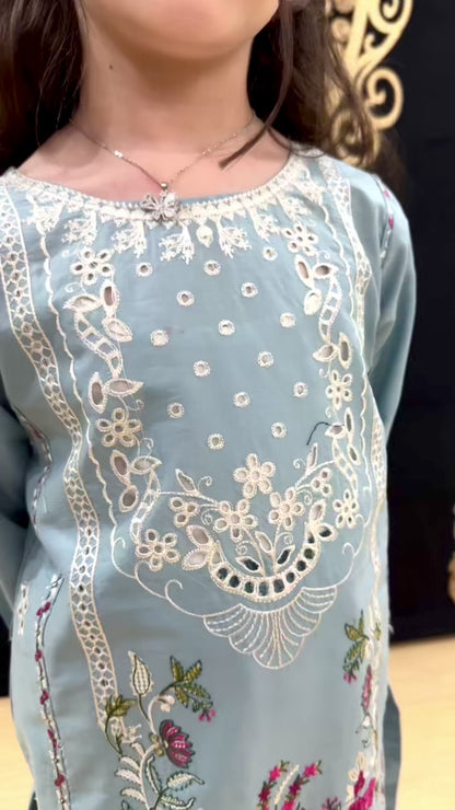 Sky Blue Pearl  02 PC  Embroidered