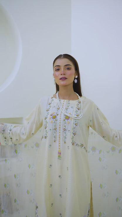 Cream Whisper  03 PC  Embroidered