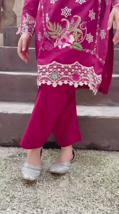 Magenta  Pearl  02 PC  Embroidered
