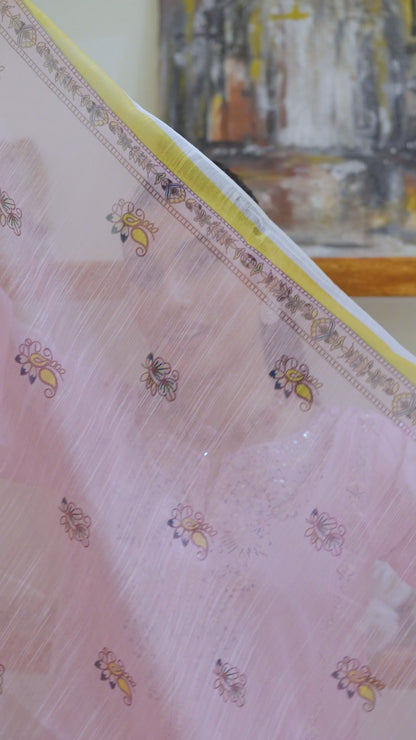 Pink Veil  03 PC  Embroidered