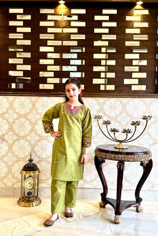 Olive green 02-PC  With Simple Trouser