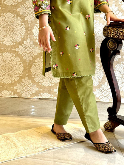 Olive green 02-PC  With Simple Trouser