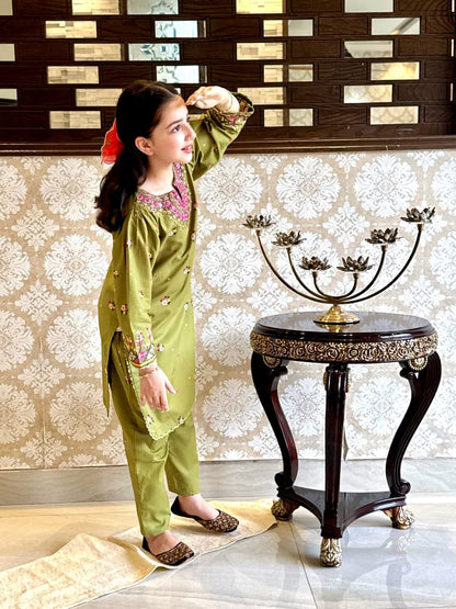 Olive green 02-PC  With Simple Trouser